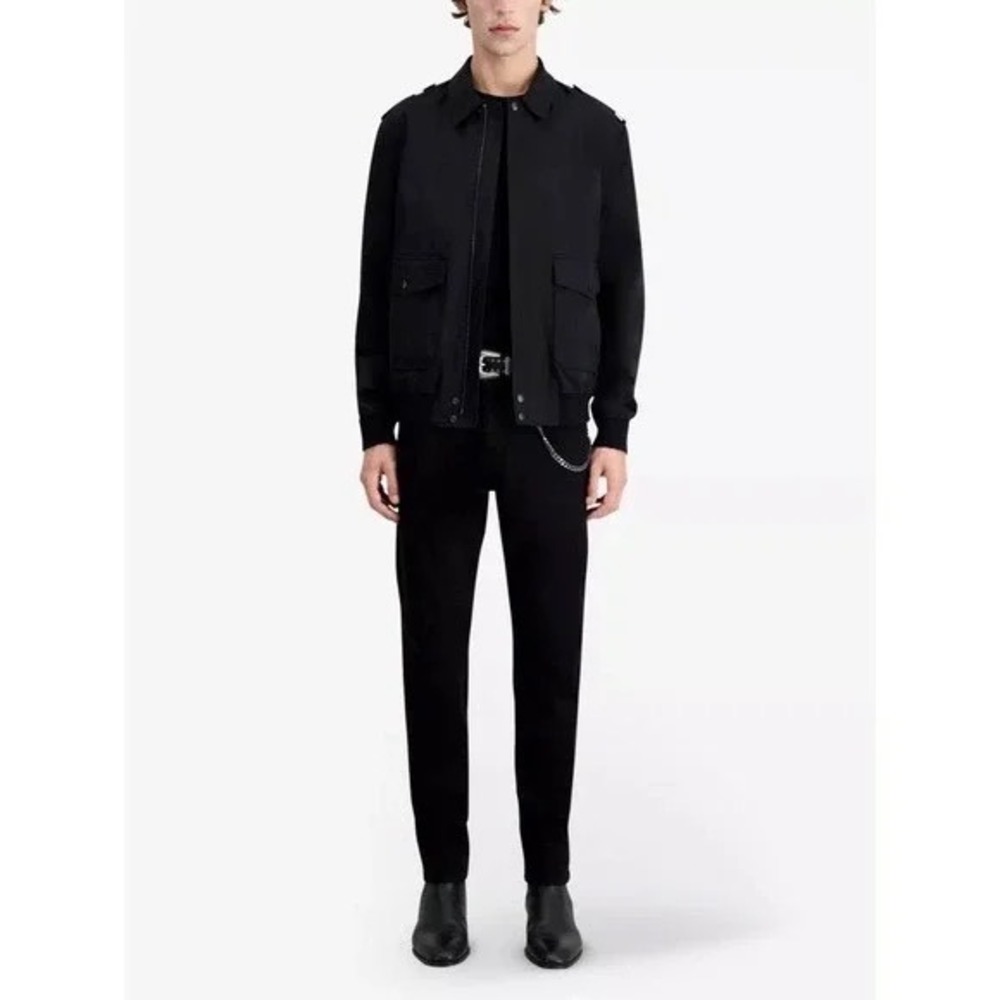 The Kooples NEW Mens Black Bomber Jacket Size M Cotton Blend‎ Military Style